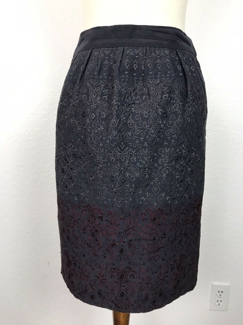 Megan Park Straight Skirt Embroidered Color Block Knee Length